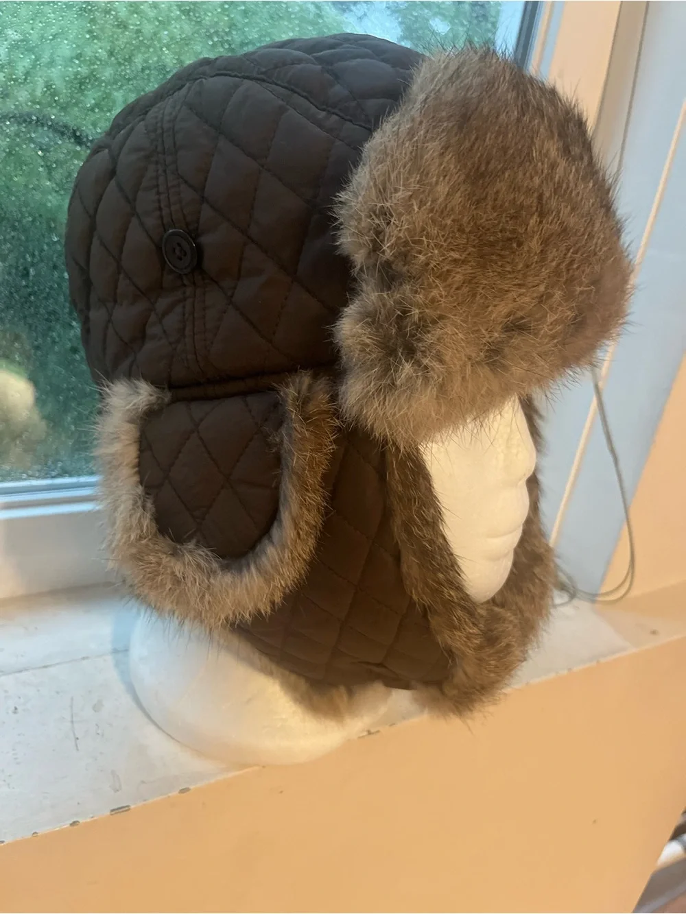 Aqua Brown rabbit Fur Trapper Hat with Earflaps